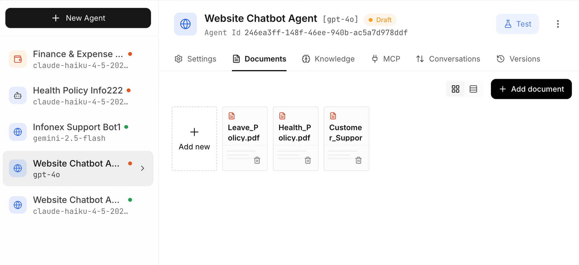 Knowledge base interface screenshot