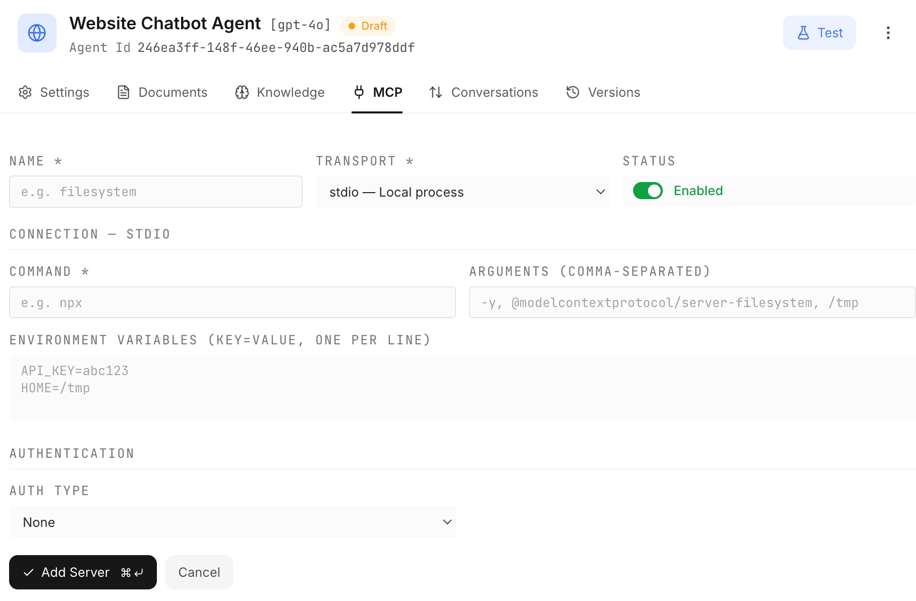 MCP Server integration screenshot